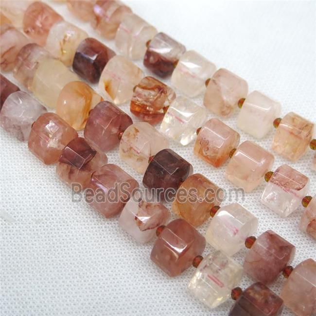 red Iron Crystal Quartz triangle beads, faceted