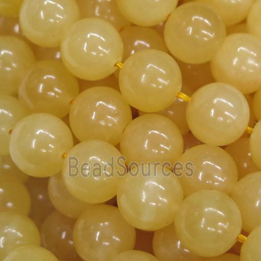 Chinese Yellow Honey Jade Beads Smooth Round