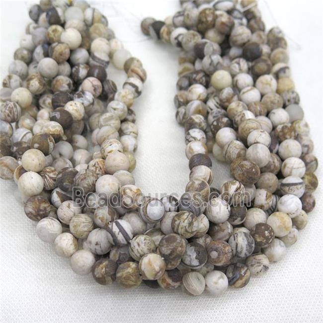 matte American Wooden Petrified Jasper Beads, round