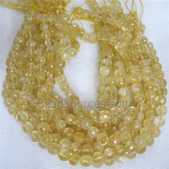 faceted round Yellow Citrine Beads