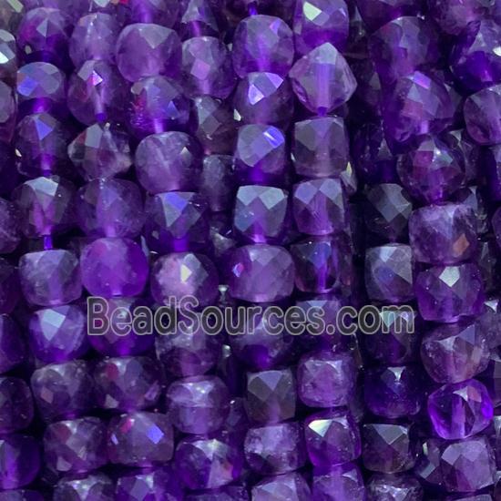 purple Amethyst Beads, faceted cube, AA-grade