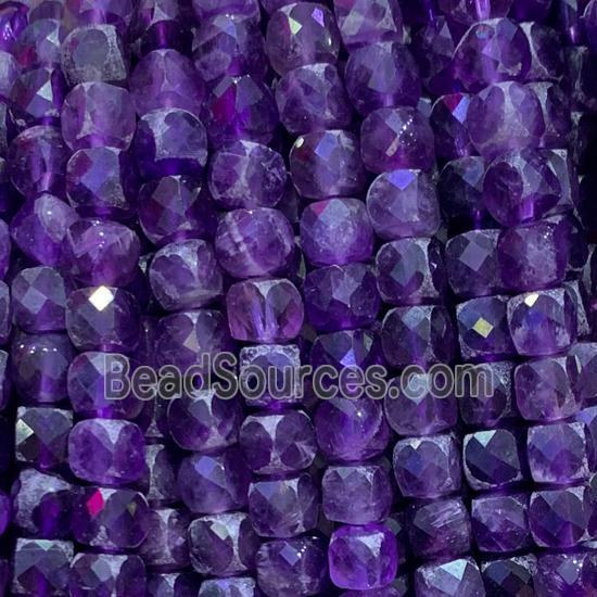 purple Amethyst Beads, faceted cube, A-grade