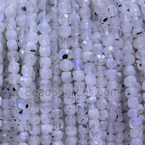 white MoonStone Beads, faceted cube