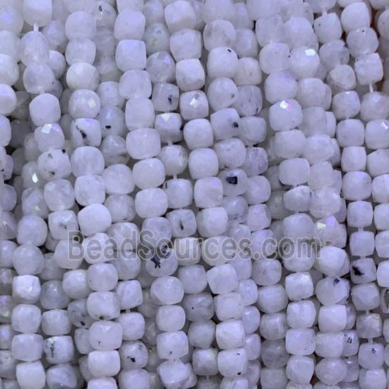 white MoonStone Beads, faceted cube