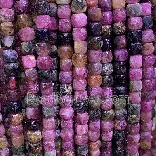 pink Tourmaline Beads, faceted cube