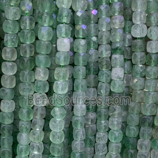 green Strawberry Quartz Beads, faceted cube