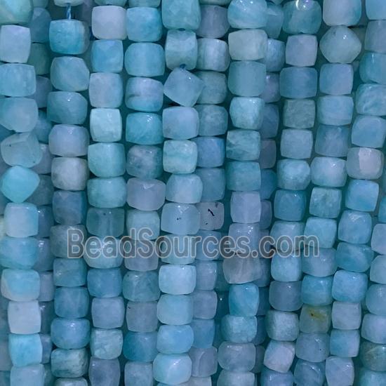 green Amazonite Beads, faceted cube