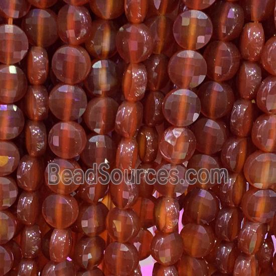 red Carnelian Agate Beads, faceted circle