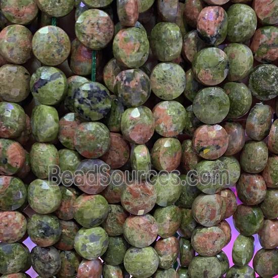 green Unakite Beads, faceted circle