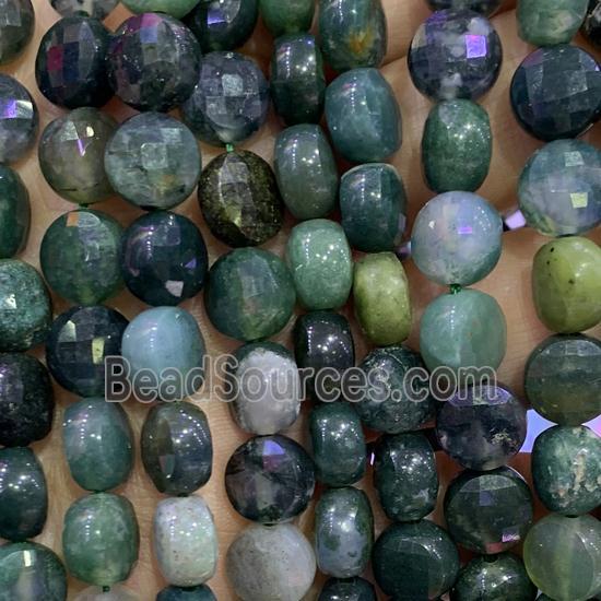 green Moss Agate Beads, faceted circle