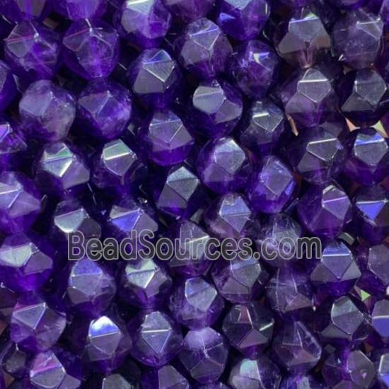 Amethyst Beads, star-cutting, deep-purple