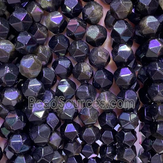 black Obsidian Beads, star-cutting