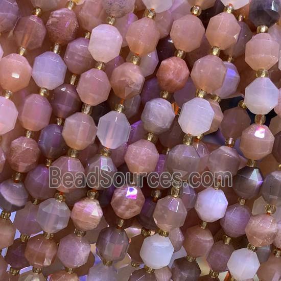 peach Moonstone beads, faceted bullet, B-grade