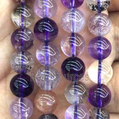 Round Super7 Crystal Quartz Beads Smooth Purple