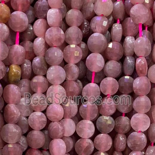 pink Strawberry Quartz Beads, faceted circle