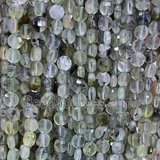 green Prehnite Beads, faceted circle