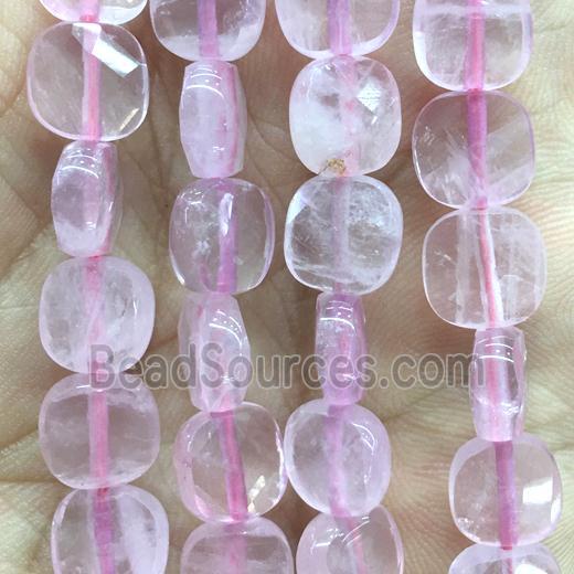 pink Rose Quartz Beads, faceted square