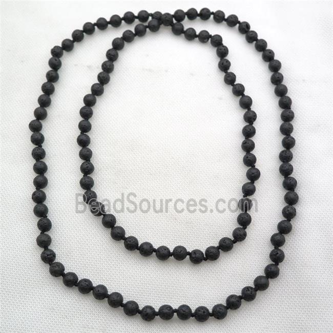 black Lava stone mala chain for necklace with knot