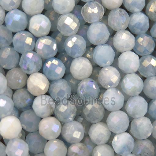 tiny Aquamarine beads, faceted round, AB color plated