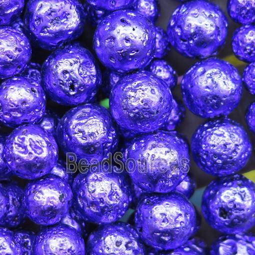 round Lava stone beads, purple plated