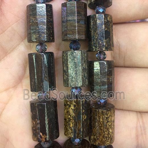 Bronzite beads, faceted cylinder