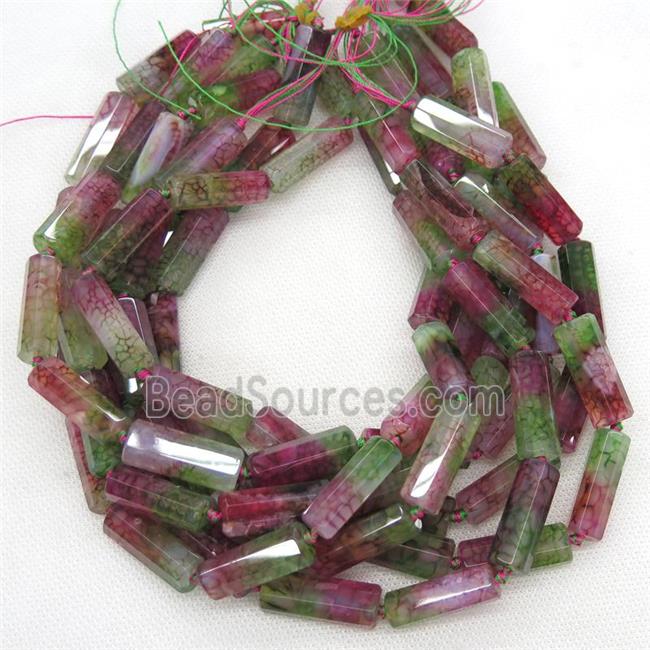 Natural Ice Veins Agate Column Beads Red Green Treated