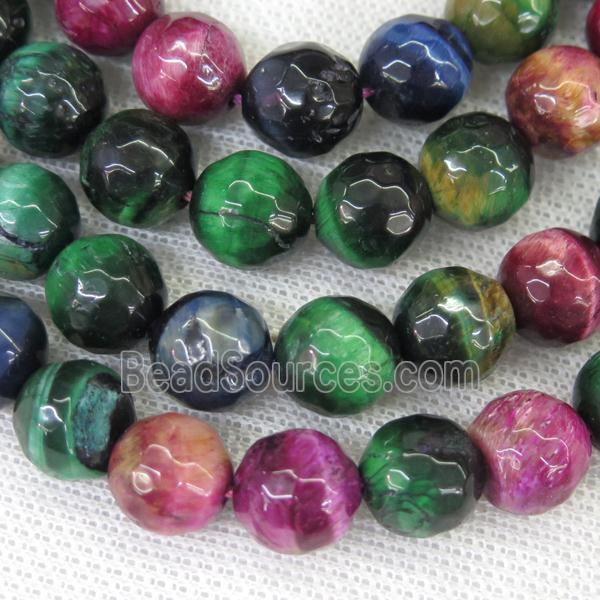 faceted round Tiger eye stone beads, mixed color, B-grade