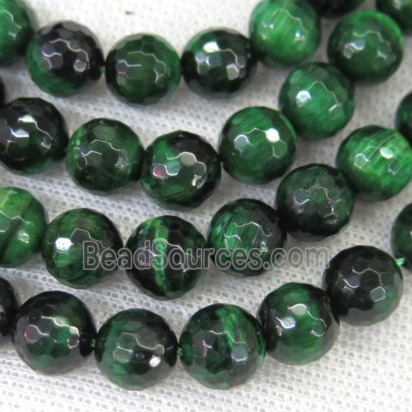 faceted round green Tiger eye stone beads