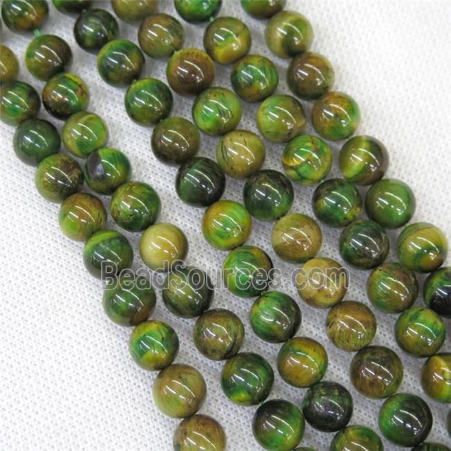 round Tiger eye stone beads, olive