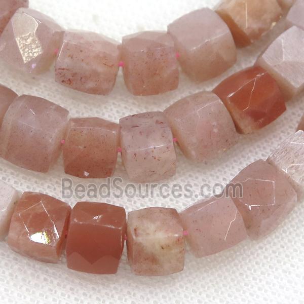 peach Moonstone beads, faceted cube