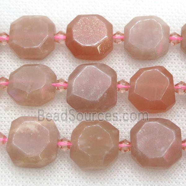 peach Moonstone beads, faceted square