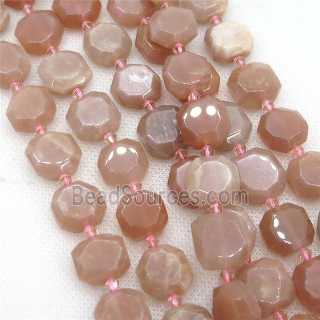 peach Moonstone beads, faceted square