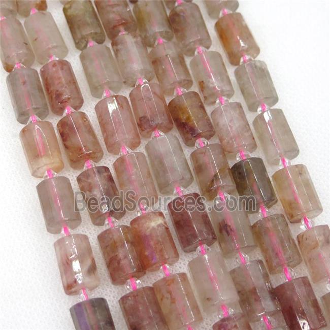 gold Strawberry Quartz Beads, faceted cylinder