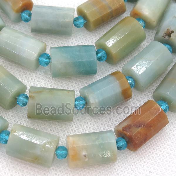 Chinese Amazonite tube Beads, faceted cylinder