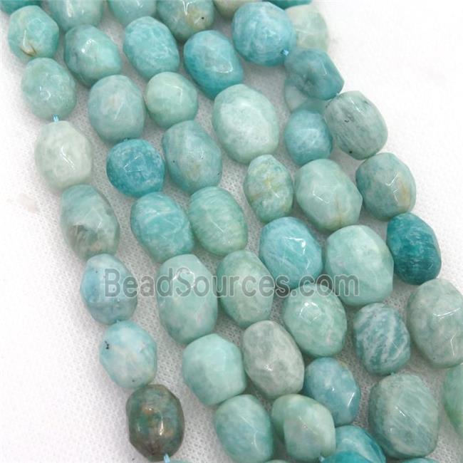 green Amazonite Beads, faceted freeform