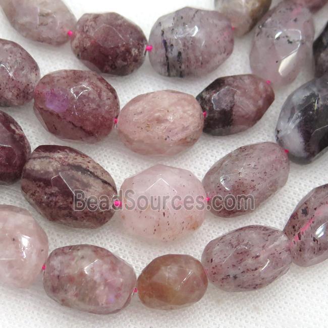 Strawberry Quartz Beads, faceted freeform