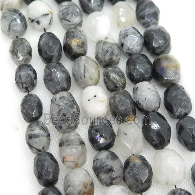 black Rutilated Quartz Beads, faceted freeform