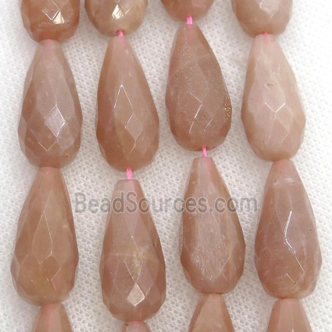 peach Moonstone Beads, faceted teardrop