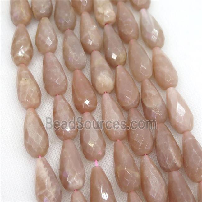 peach Moonstone Beads, faceted teardrop