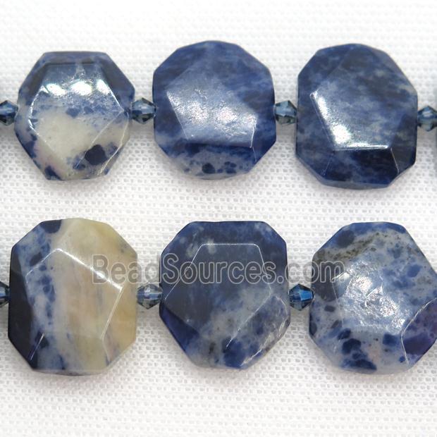 blue Sodalite Beads, faceted rectangle