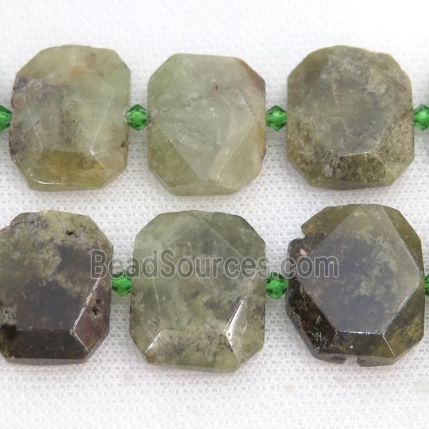 green Garnet Beads, faceted rectangle