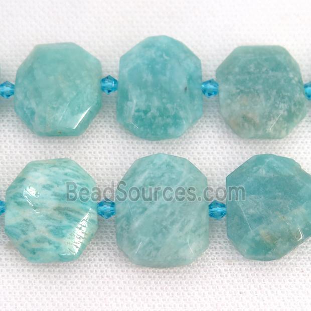 green Amazonite Beads, faceted rectangle