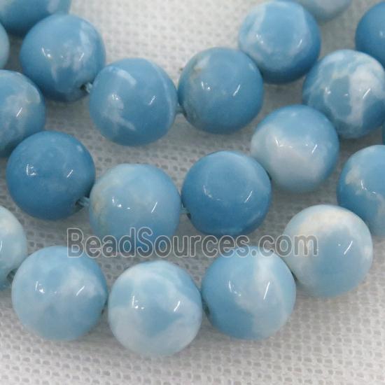 Assembled Larimar Beads, smooth round, blue dye