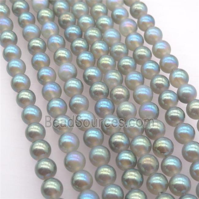 round white Agate Beads with graygreen electroplated