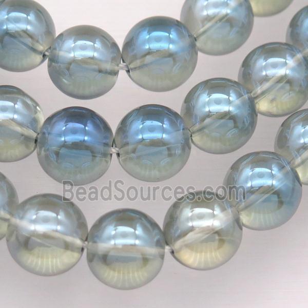 round Synthetic Quartz Beads with grayblue electroplated