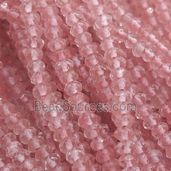 pink watermelon quartz beads, faceted rondelle