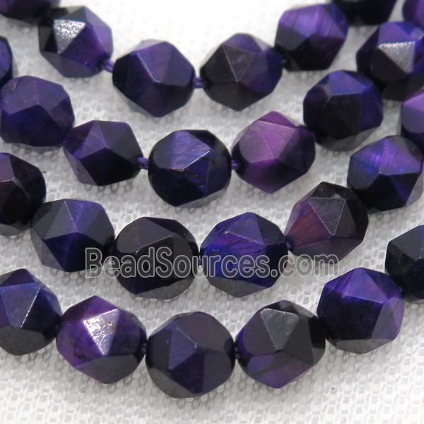 purple Tiger eye stone beads, starcut, faceted round