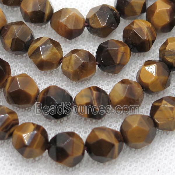 natural Tiger eye stone beads, starcut, faceted round