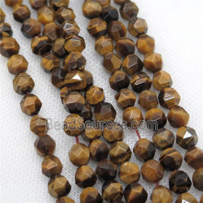 natural Tiger eye stone beads, starcut, faceted round