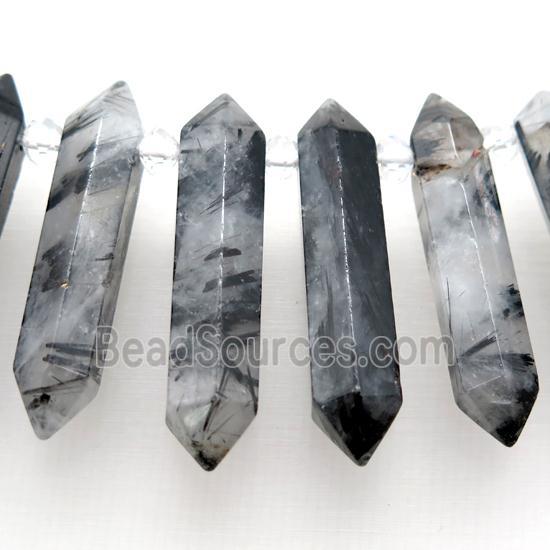 black Rultilated Quartz Bullet Beads